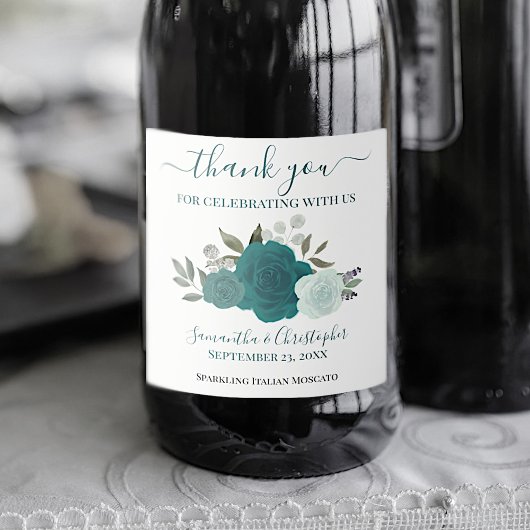 Étiquettes Pour Bouteilles De Vin Mousseux Roses Turquoises rustiques Elégant Boho Mariage Me
