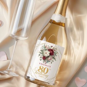 Étiquettes Pour Bouteilles De Vin Mousseux Rouge Profond Fard Bourgogne Champagne 80e Anniver
