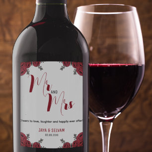 Étiquettes Pour Bouteilles De Vin Mousseux Rouge Rose Floral thème Mariage