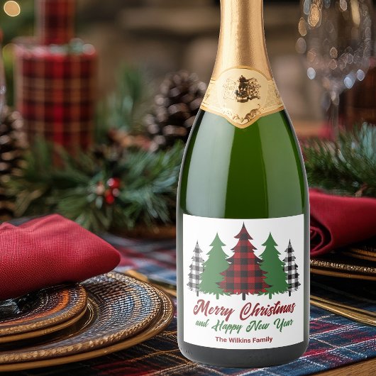Étiquettes Pour Bouteilles De Vin Mousseux Rouge rustique Joyeux Noël Joyeux Nouvel An