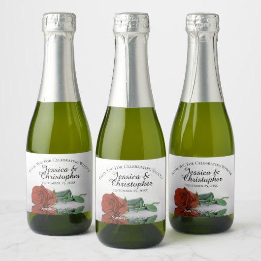 Étiquettes Pour Bouteilles De Vin Mousseux Rust Orange Rose Classé Mariage Merci Mini (Bouteilles)