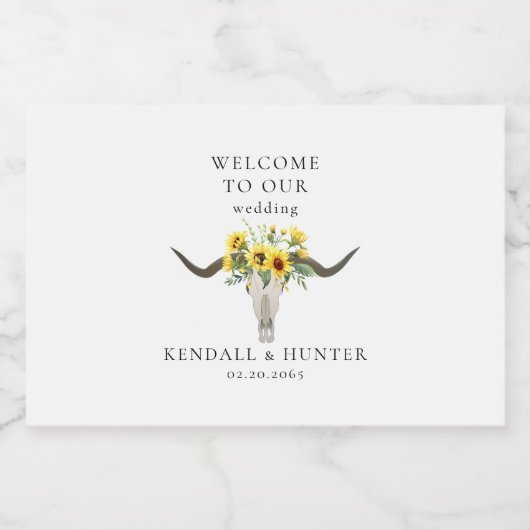 Étiquettes Pour Bouteilles De Vin Mousseux Rustic Steer & Sunflowers Mariage (Étiquettes simples)