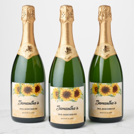 Étiquettes Pour Bouteilles De Vin Mousseux Rustic Sunflower Birthday (Bouteilles)