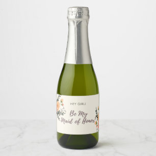 Étiquettes Pour Bouteilles De Vin Mousseux Rustique Floral Maid of Honor Proposition cadeau
