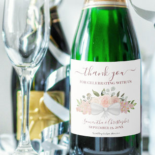 Étiquettes Pour Bouteilles De Vin Mousseux Rustique rose & corail Bouquet Boho Mariage Merci