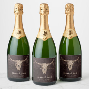 Étiquettes Pour Bouteilles De Vin Mousseux Rustique Taureau Mariage Pays Texture occidentale