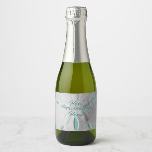 Étiquettes Pour Bouteilles De Vin Mousseux Sable dollar océan plage été turquoise blanc (Devant)