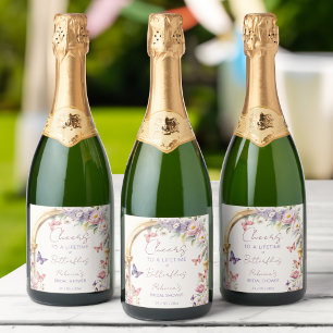 Étiquettes Pour Bouteilles De Vin Mousseux Salutations de la vie des papillons nuptiale douch