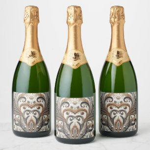 Étiquettes Pour Bouteilles De Vin Mousseux Schéma floral brillant avec pierre de gemme