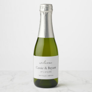 Étiquettes Pour Bouteilles De Vin Mousseux Script moderne Grey Élégant Mariage Bienvenue Cade