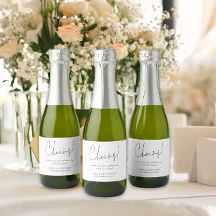 Étiquettes Pour Bouteilles De Vin Mousseux Scripts minimalistes Cheers Nom Mariage faveur
