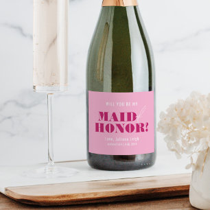 Étiquettes Pour Bouteilles De Vin Mousseux Seras-tu ma demoiselle d'honneur Rose Bold Bach