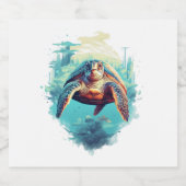 Étiquettes Pour Bouteilles De Vin Mousseux Serene Underwater Turtle Copy Copy (Étiquettes simples)