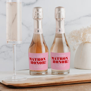 Étiquettes Pour Bouteilles De Vin Mousseux Serez-vous ma dame d'honneur Rose et rouge gras