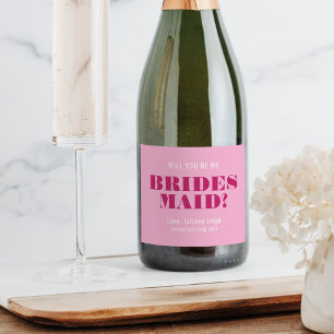 Étiquettes Pour Bouteilles De Vin Mousseux Serez-vous ma demoiselle d'honneur Rose Bold Bach