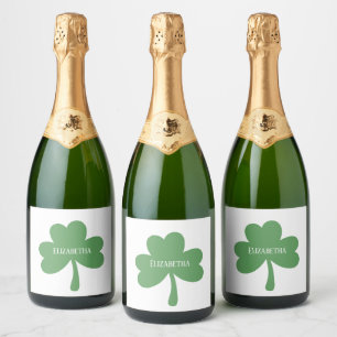 Étiquettes Pour Bouteilles De Vin Mousseux Shamrocks verts St. Patrick's Day Nom personnalisé