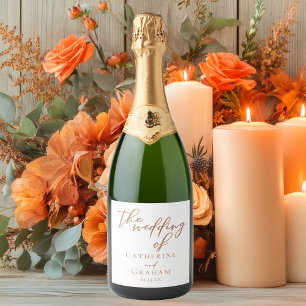 Étiquettes Pour Bouteilles De Vin Mousseux Sienna Brown Typographie minimaliste Mariage
