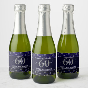 Étiquettes Pour Bouteilles De Vin Mousseux Silver Foil Snowflakes & livre bleu 60e anniversai