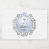 Étiquettes Pour Bouteilles De Vin Mousseux Silver Glitter Frame Blue Bow Baptism (Étiquettes simples)