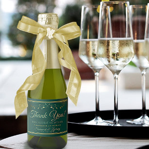 Étiquettes Pour Bouteilles De Vin Mousseux Simple Elegant Gold & Emerald Green Mariage Mini