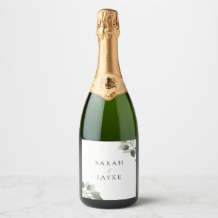 Étiquettes Pour Bouteilles De Vin Mousseux Simple moderne minimaliste Mariage à feuilles vert