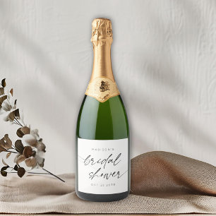 Étiquettes Pour Bouteilles De Vin Mousseux Simple Script de Baby Shower Minimaliste Noir Bl