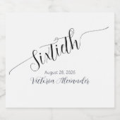 Étiquettes Pour Bouteilles De Vin Mousseux Sixtieth Birthday Elegant Black Script Personalize (Étiquettes simples)
