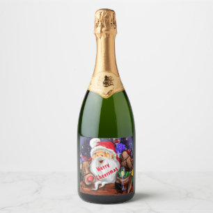 Étiquettes Pour Bouteilles De Vin Mousseux Soirée de Noël pour Père Noël et Reindeers - B