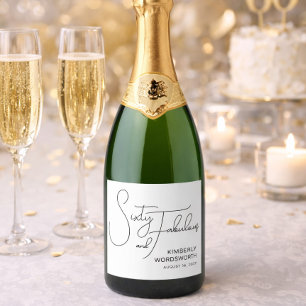 Étiquettes Pour Bouteilles De Vin Mousseux Soixantième Anniversaire Moderne Soixante et Fabul