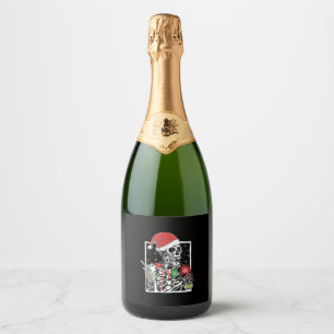 Étiquettes Pour Bouteilles De Vin Mousseux Squelette de Noël Smiling Crâne Boire Café S