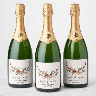 Étiquettes Pour Bouteilles De Vin Mousseux Stag mariage botanique rustique m et mrs script c