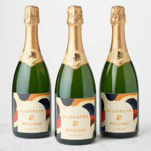 Étiquettes Pour Bouteilles De Vin Mousseux Super coloré rétro Wavy Boho Mariage
