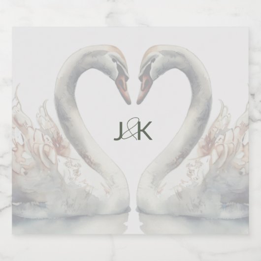 Étiquettes Pour Bouteilles De Vin Mousseux Swans romantiques Mariage Couple Monogramme (Étiquettes simples)