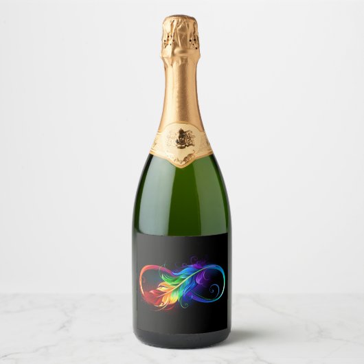 Étiquettes Pour Bouteilles De Vin Mousseux Symbole d'infini avec plume arc-en-ciel (Devant)