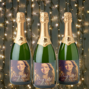 Étiquettes Pour Bouteilles De Vin Mousseux Texte de script photo personnalisé félicitations f