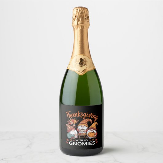 Étiquettes Pour Bouteilles De Vin Mousseux Thanksgiving Gnome Fall Leopard Turkey Essentiel T (Devant)