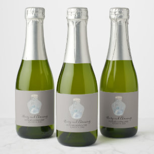 Étiquettes Pour Bouteilles De Vin Mousseux Thème de plage "Notre jour de mariage" avec mini c