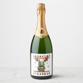 Étiquettes Pour Bouteilles De Vin Mousseux Tortue à éclairage de style pull de Noël laid 