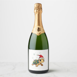 Étiquettes Pour Bouteilles De Vin Mousseux Tortue de mer de Noël Santa Xmas Hommes Femmes Gar