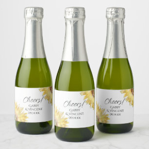 Étiquettes Pour Bouteilles De Vin Mousseux Tournesols Jaunes Mariage Aquarelle