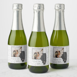 Étiquettes Pour Bouteilles De Vin Mousseux Tout a commencé ici, Illinois, Coeur photo