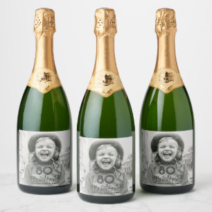 Étiquettes Pour Bouteilles De Vin Mousseux TOUTE Anniversaire Chic Black Typographie & Photo 