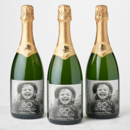 Étiquettes Pour Bouteilles De Vin Mousseux Toute fête d'anniversaire Chic Typographie & Photo