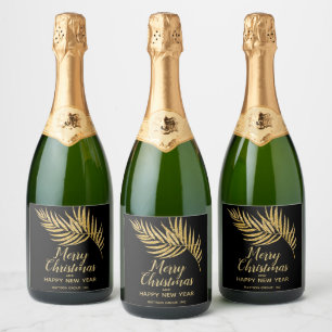 Étiquettes Pour Bouteilles De Vin Mousseux Tropical Gold Parties scintillant Palm Noël