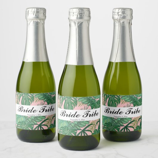 Étiquettes Pour Bouteilles De Vin Mousseux Tropical Palm Feuille Pink Bride Tribe Favoriser (Bouteilles)