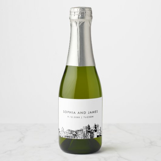 Étiquettes Pour Bouteilles De Vin Mousseux Tucson Arizona Skyline Mini (Devant)