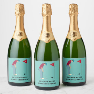 Étiquettes Pour Bouteilles De Vin Mousseux Turquoise Blue Golfing Thème