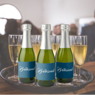 Étiquettes Pour Bouteilles De Vin Mousseux Turquoise Blue Stylisé Script Mariage Bridesmaid