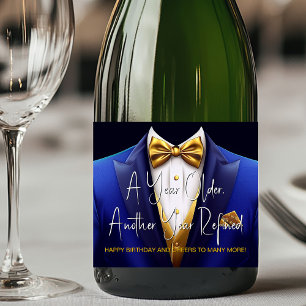Étiquettes Pour Bouteilles De Vin Mousseux Tuxedo de naissance Champagne or Royal bleu doré p