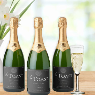 Étiquettes Pour Bouteilles De Vin Mousseux Typographie minimale Mariage de coquillage noir et